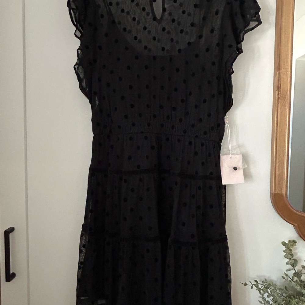 LC Lauren Conrad Black Flutter Sleeve Midi Dress